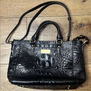 Brahmin Black Croc Embossed Leather Bag w/Detachable Shoulder Strap